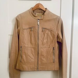 MICHAEL KORS leather moto jacket in camel colour. Size M
